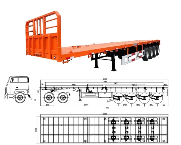 Drawing of 4 Axle 40 Foot Flatbed Trailer