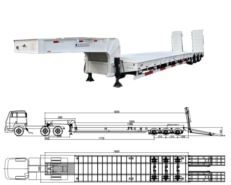 60 Ton 3 Axle Lowbed Trailer for Sale Near Me in Nouakchott Mauritania Folding Ladder of  80 Ton 3 Axle Lowbed Trailer