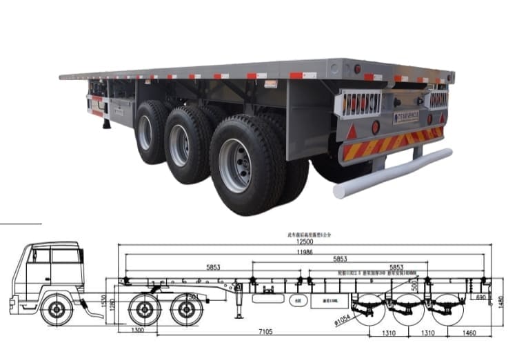 3 Axle 60 Ton Flatbed Truck